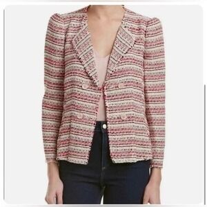 Rebecca Taylor Pink And White‎ Optic Tweed Blazer Jacket Size 2 Preppy Career
